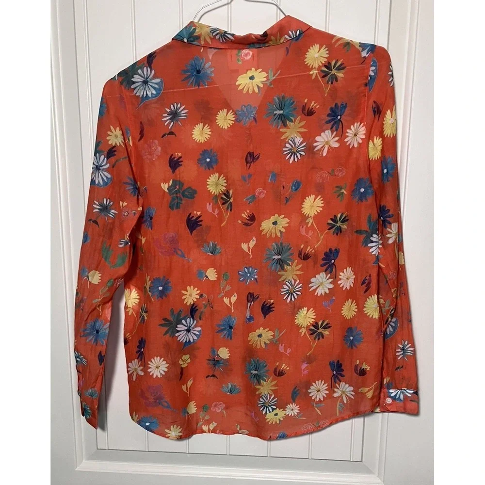 Sezane x C. Kero Floral Cotton Silk Blend Blouse Shirt Orange Daisy Print 36 EU - Picture 2 of 14